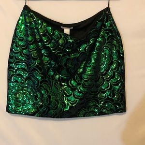 Green and black iridescent mini skirt.